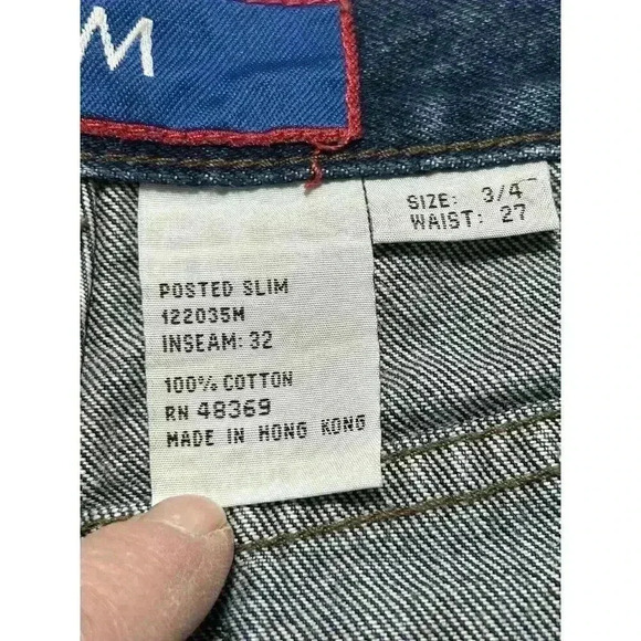 Posted Dark Blue Slim Straight Leg High Rise Jeans Sz 3/4 Waist 27 Wedge Pockets - Picture 8 of 11